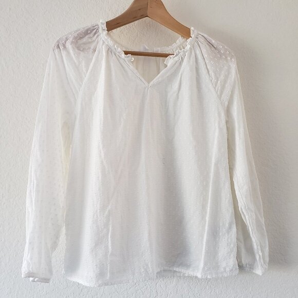 Gap Girls Split Neck Raised Polka Dot Pattern White Shirt - Size XXL - Picture 1 of 4